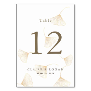 Falling Gold Ginkgo Leaves Wedding Table Number