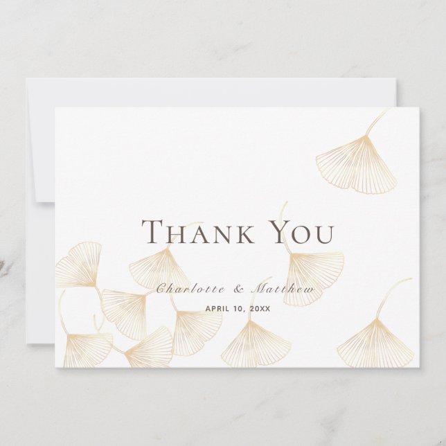 Falling Gold Ginkgo Leaves Wedding Thank You Card (Front)