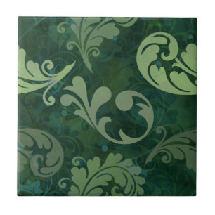 Falling Green Feathers Pattern Tile