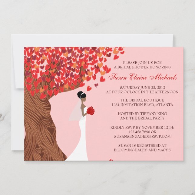 Falling Hearts Oak Tree Fall Bridal Shower Invitation (Front)