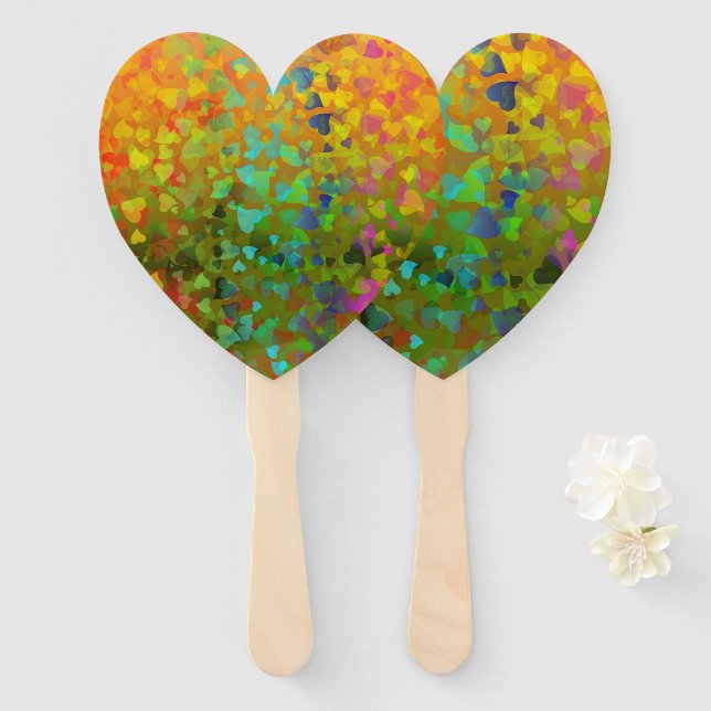 Falling Hearts Orange Hand Fan (Front and Back)