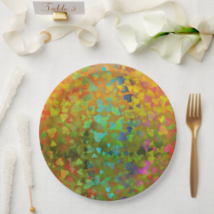 Falling Hearts Orange Paper Plate
