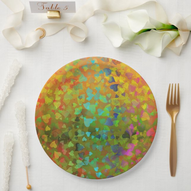 Falling Hearts Orange Paper Plate (Wedding)