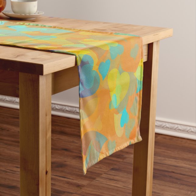 Falling Hearts Orange Short Table Runner (In Situ)