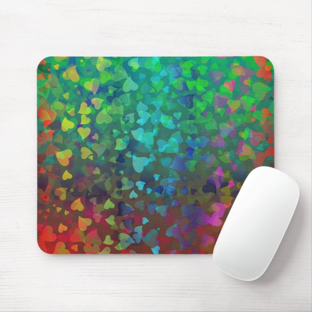 Falling Hearts Red and Green Mouse Mat (With Mouse)