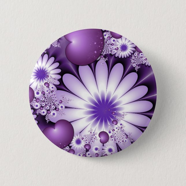 Falling in Love Abstract Flowers & Hearts Fractal 6 Cm Round Badge (Front)