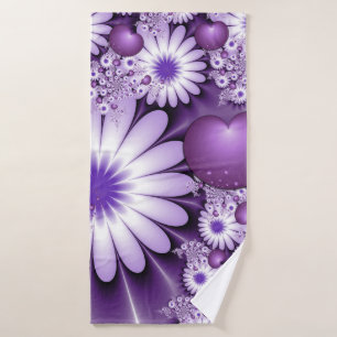 Falling in Love Abstract Flowers & Hearts Fractal Bath Towel