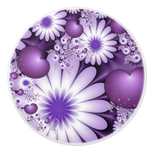 Falling in Love Abstract Flowers & Hearts Fractal Ceramic Knob