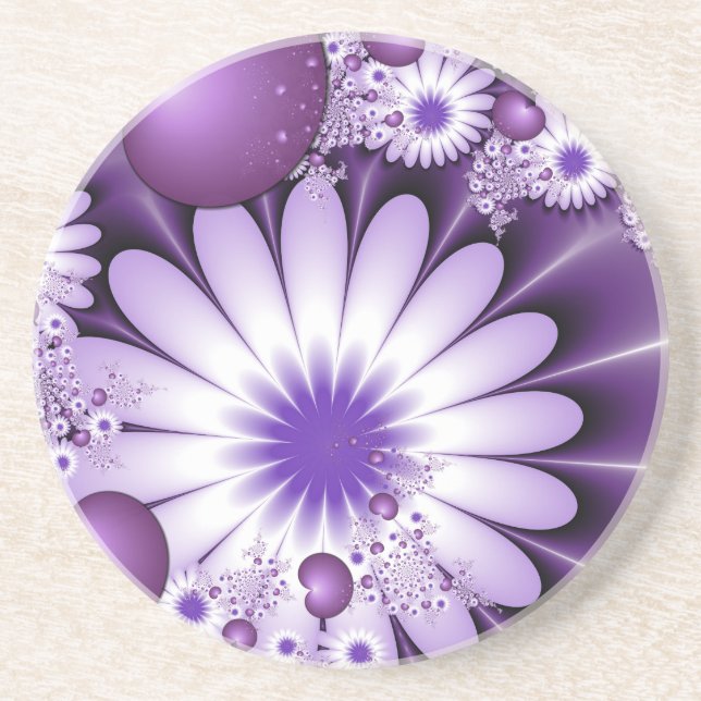Falling in Love Abstract Flowers & Hearts Fractal Coaster (Front)
