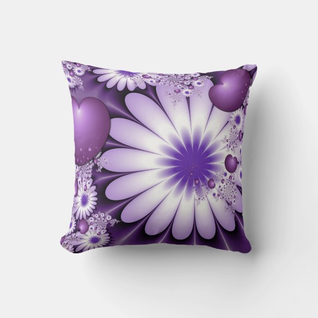 Falling in Love Abstract Flowers & Hearts Fractal Cushion (Front)