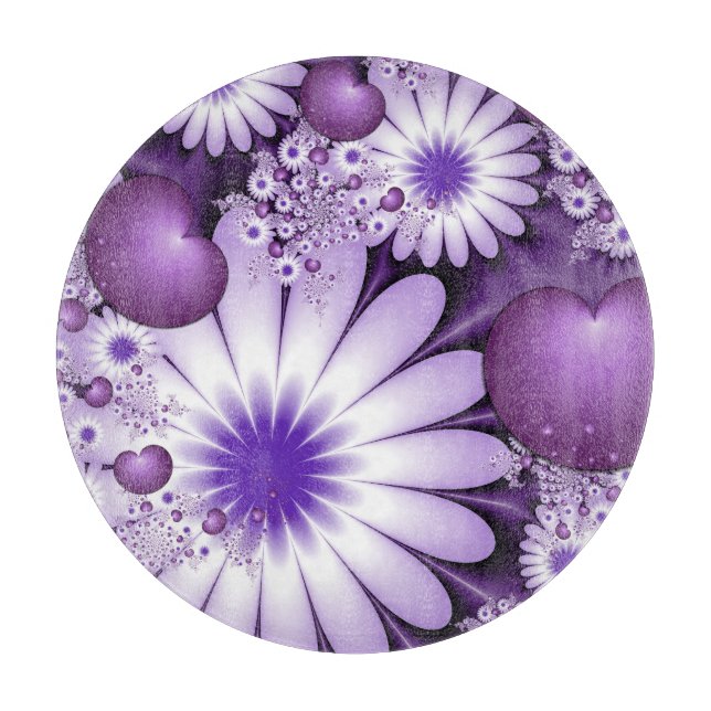 Falling in Love Abstract Flowers & Hearts Fractal Cutting Board (Front)