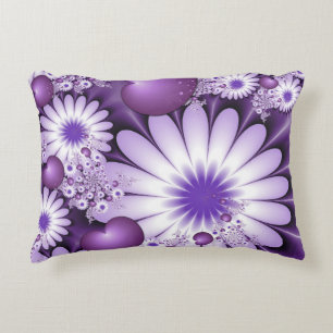 Falling in Love Abstract Flowers & Hearts Fractal Decorative Cushion