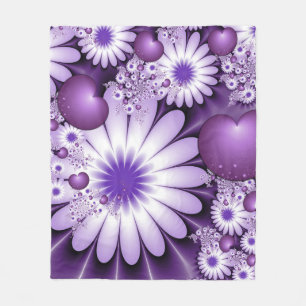 Falling in Love Abstract Flowers & Hearts Fractal Fleece Blanket