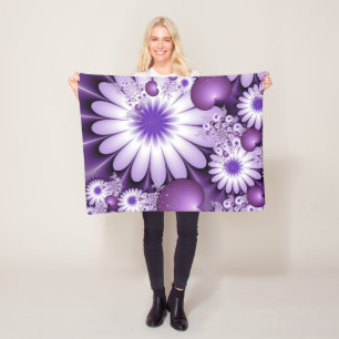 Falling in Love Abstract Flowers & Hearts Fractal Fleece Blanket