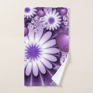 Falling in Love Abstract Flowers & Hearts Fractal Hand Towel