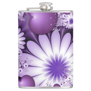 Falling in Love Abstract Flowers & Hearts Fractal Hip Flask