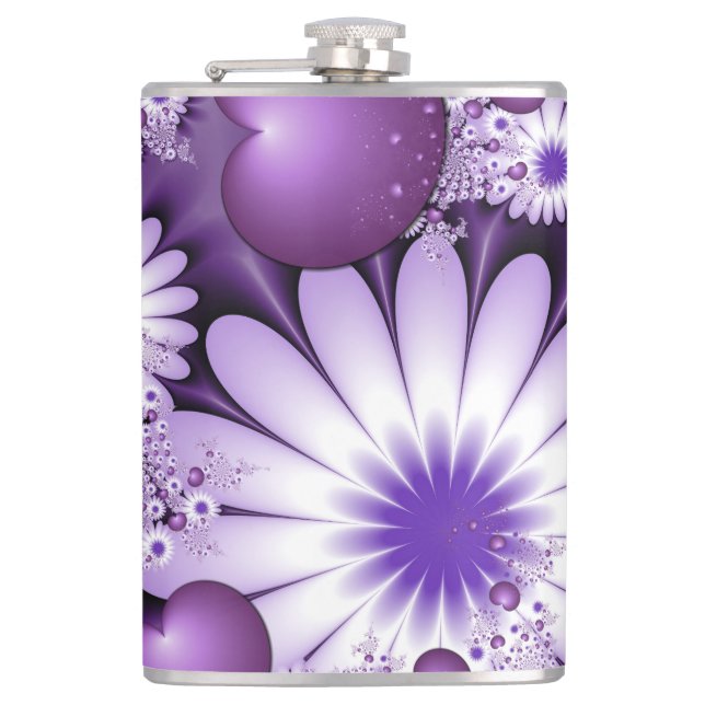 Falling in Love Abstract Flowers & Hearts Fractal Hip Flask (Front)