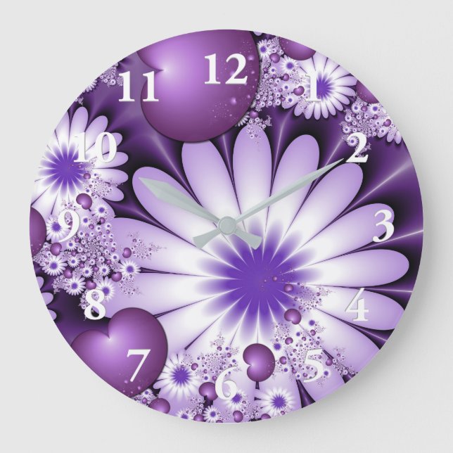 Falling in Love Abstract Flowers & Hearts Fractal Large Clock (Front)