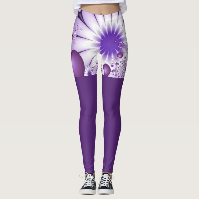 Falling in Love Abstract Flowers & Hearts Fractal Leggings (Front)