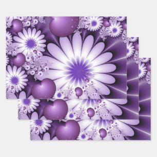 Falling in Love Abstract Flowers & Hearts Fractal Wrapping Paper Sheet