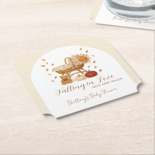 Falling in Love Autumn Baby Shower Paper Coaster