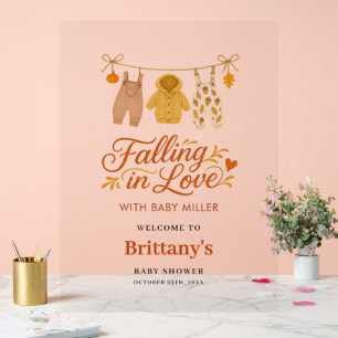 Falling in Love Autumn Baby Shower Welcome Acrylic Sign