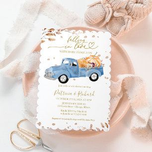 Falling in Love Autumn Boy Baby Shower Blue Truck Invitation