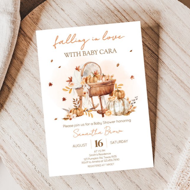Falling in Love Autumn Pumpkin Baby Shower Invitation (Autumn Pumpkin Falling in Love Baby Shower Invitation)