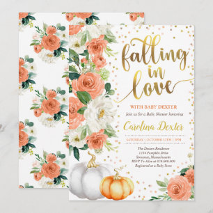 Falling In Love Baby Shower Invitation Orange Gold