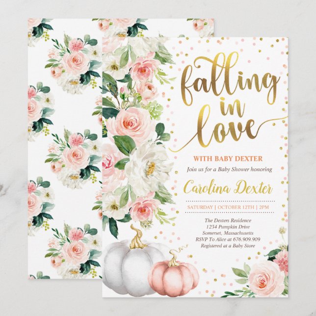 Falling In Love Baby Shower Invitation Pink Gold (Front/Back)