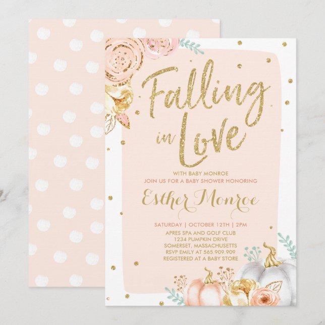 Falling In Love Baby Shower Invitation Pink Gold (Front/Back)