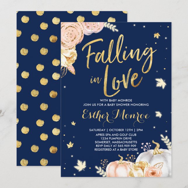 Falling In Love Baby Shower Invitation Pink Gold (Front/Back)