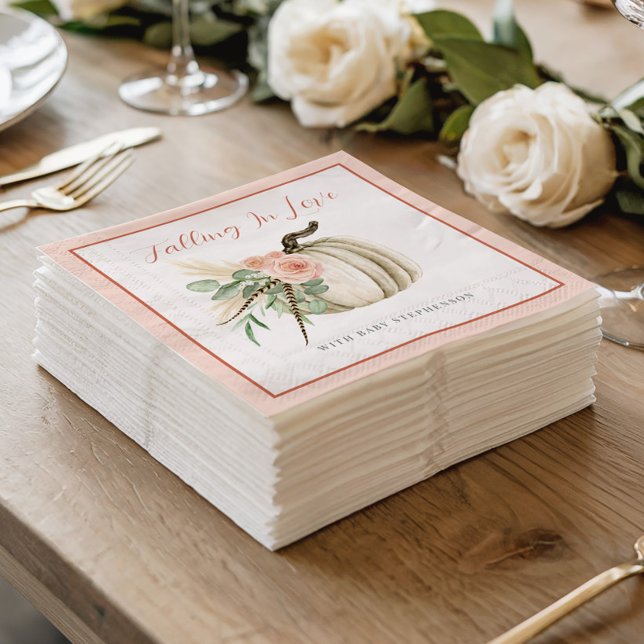 Falling In Love Baby Shower Pumpkin Floral Pink  Napkin (Creator Uploaded)