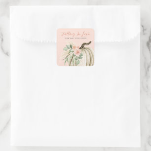 Falling In Love Baby Shower Pumpkin Floral Pink Square Sticker