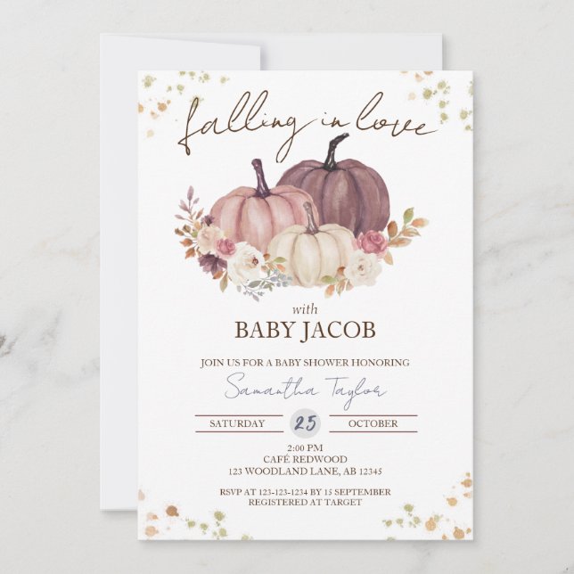 Falling in Love Baby Shower, Rustic Floral Shower Invitation (Front)