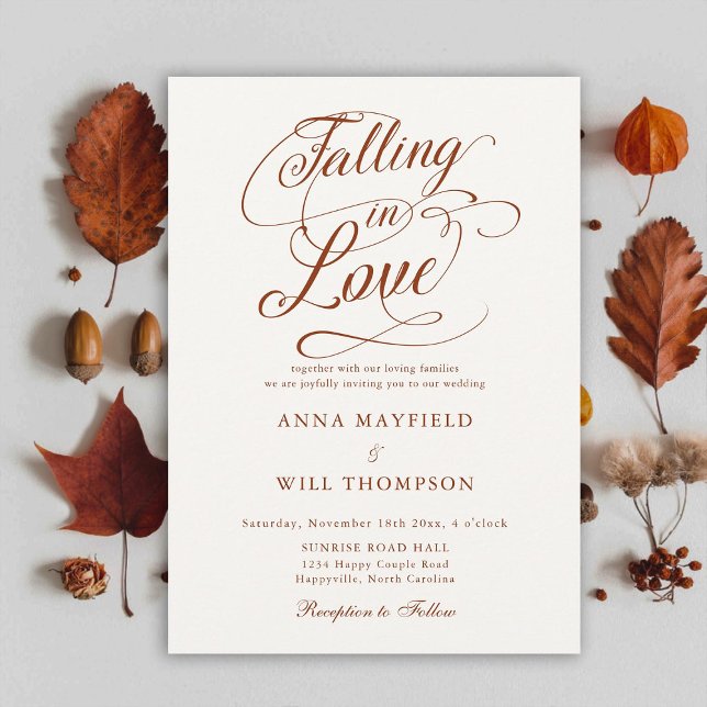 Falling in Love Boho Romantic Calligraphy Wedding Invitation (falling in love wedding invitation terracotta romantic calligraphy elegant boho modern classic chic)