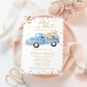 Falling In Love Boy Baby Shower Blue Truck Invitation