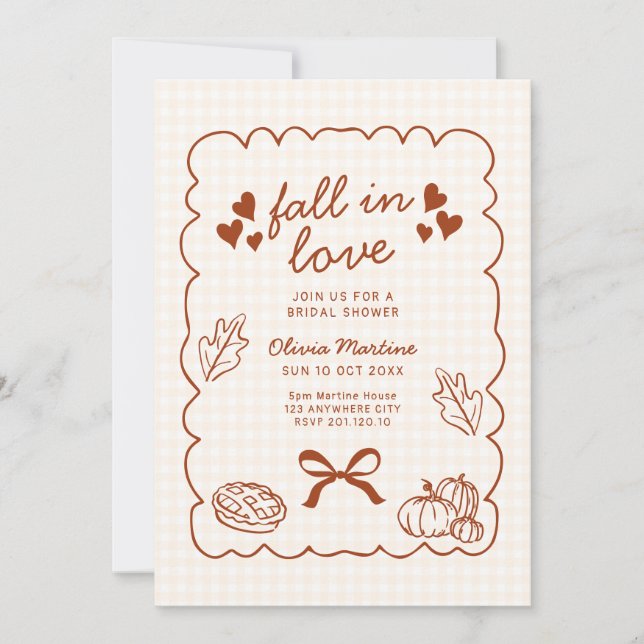 falling in love doodle fall bridal shower invitation (Front)