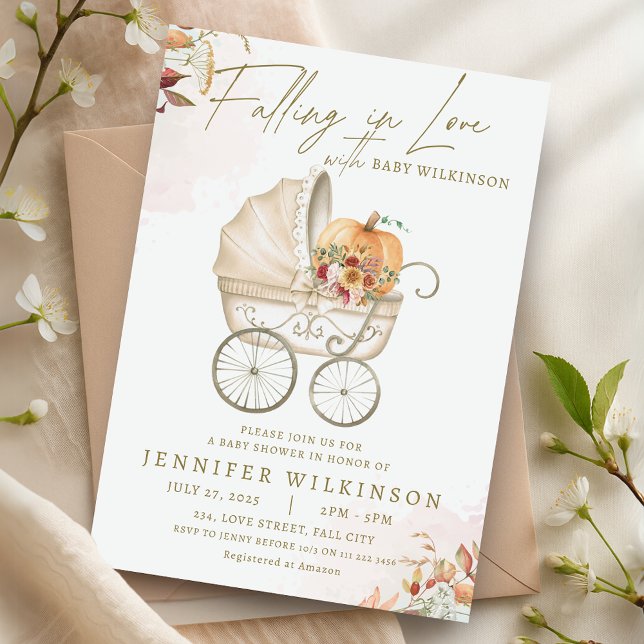 Falling in Love Fall Baby Shower Pumpkin Stroller Invitation (Falling in Love Fall Baby Shower Pumpkin Stroller Invitation)