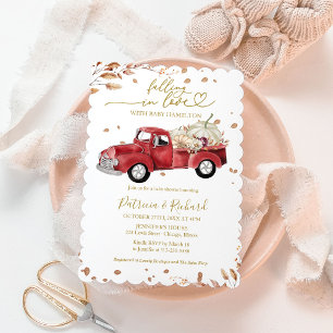 Falling In Love Fall Red Vintage Truck Baby Shower Invitation
