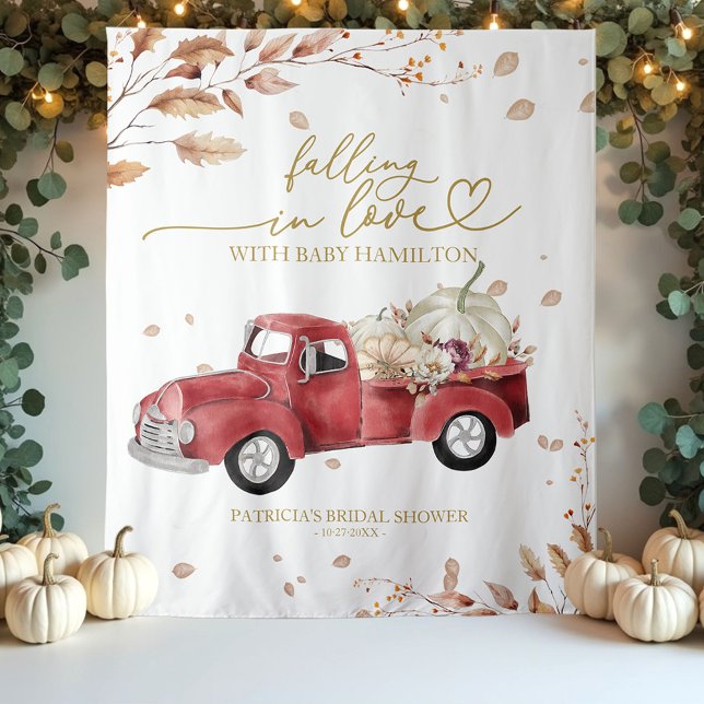 Falling In Love Fall Truck Baby Shower Backdrop Tapestry (Creator Uploaded)
