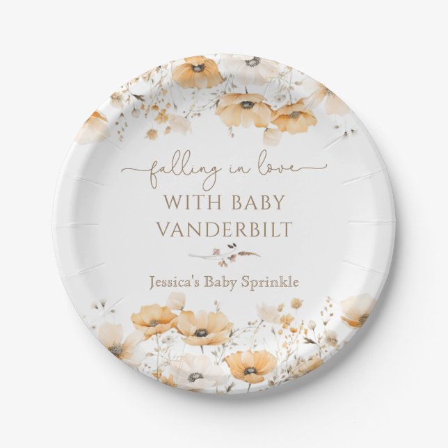 Falling In Love Fall Wildflower Baby Shower  Paper Plate (Front)