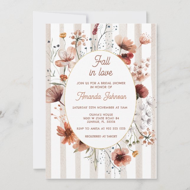 Falling In Love Fall Wildflower Bridal Shower Invitation (Front)