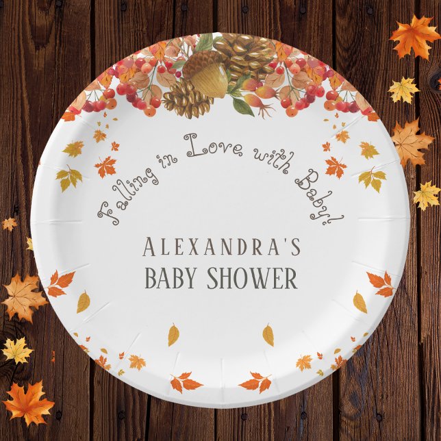 Falling in Love Floral Autumn Baby Shower Paper Plate (Creator Uploaded)