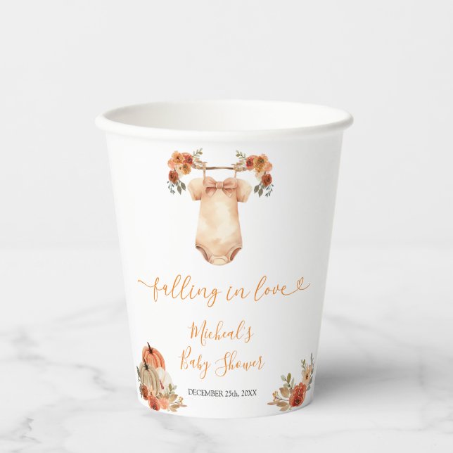 Falling In Love Floral Baby Clothes Baby Shower Paper Cups (Front)