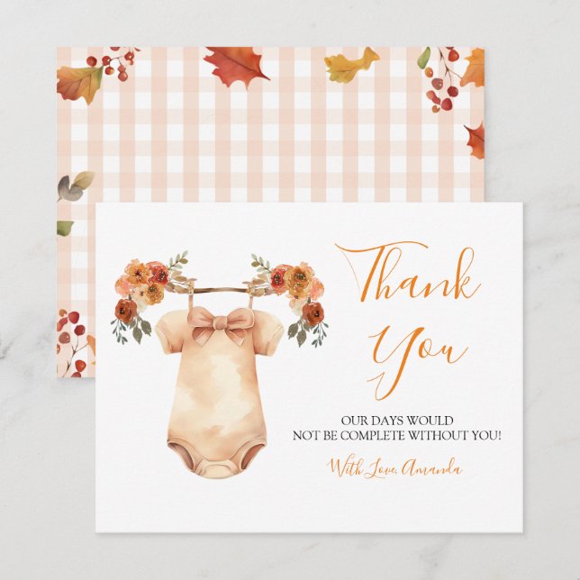 Falling In Love Floral Baby Clothes Baby Shower Thank You Card (Front/Back)