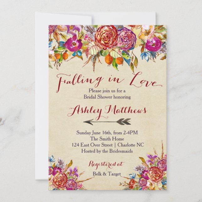 Falling In Love Floral Bridal Shower Invitation, Invitation (Front)