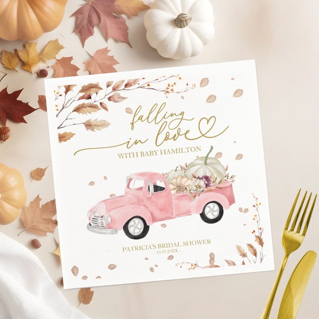 Falling In Love Girl Fall Baby Shower Napkin (Creator Uploaded)