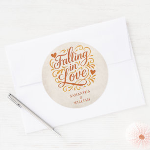 Falling in Love Modern Autumn Wedding  Classic Round Sticker