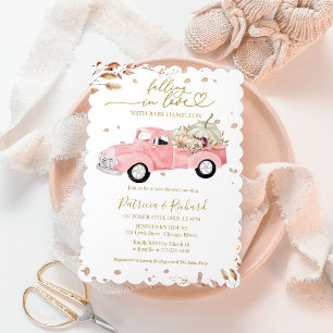 Falling In Love Pink Truck Fall Girl Baby Shower Invitation